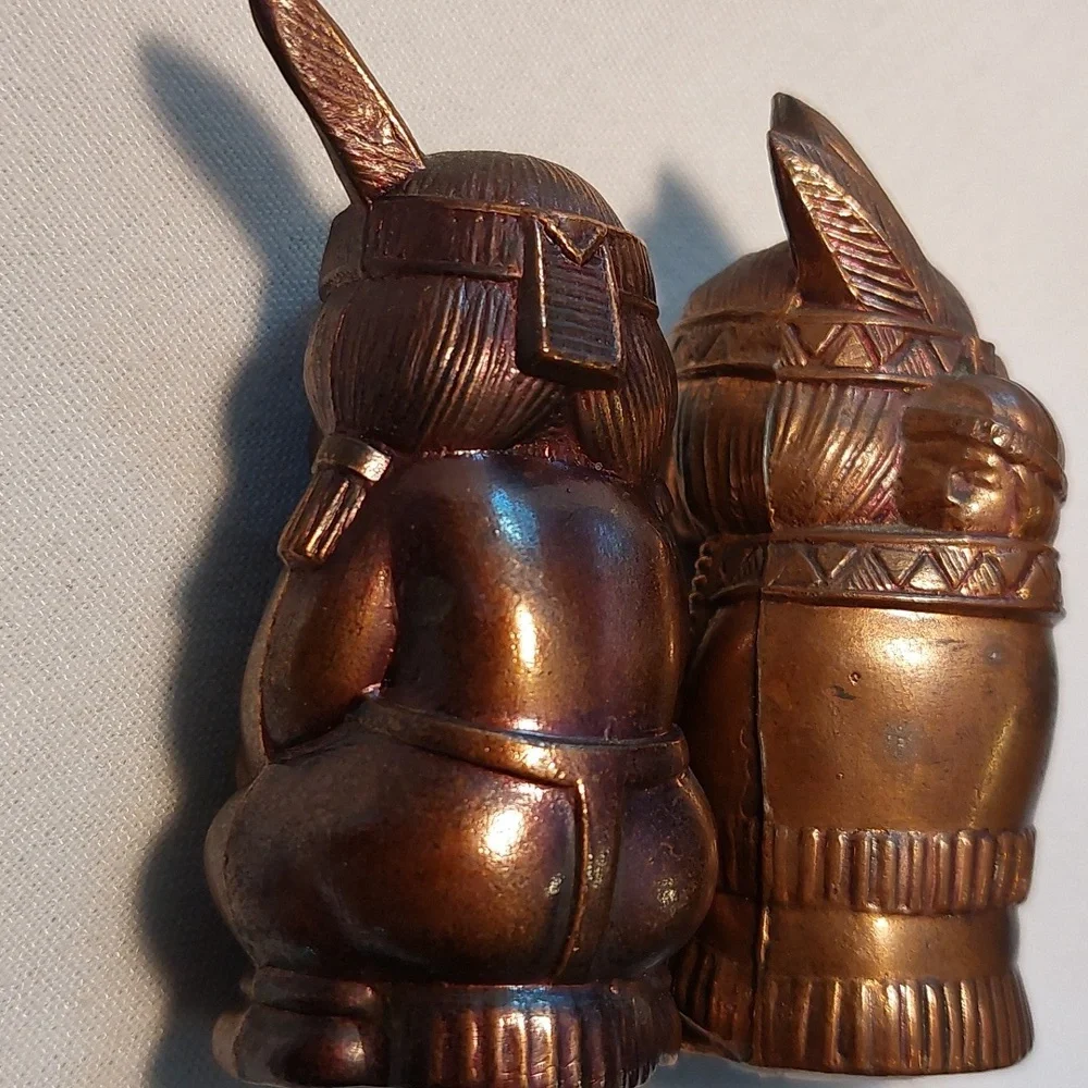 Vintage Salt and Pepper Shakers Set Cast Metal Native American EUC